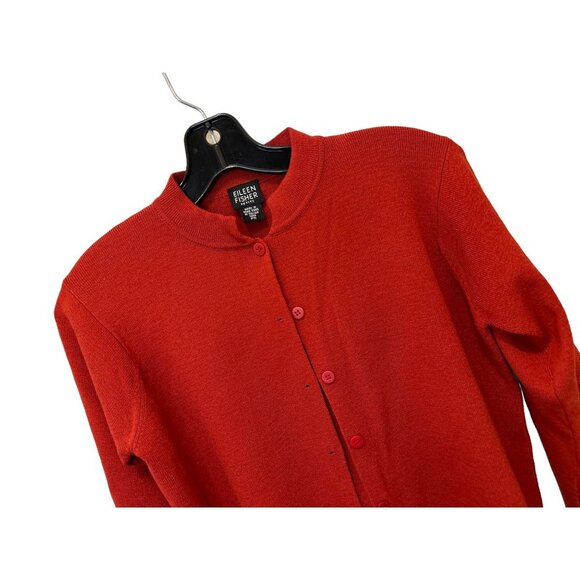 EILEEN FISHER Cardigan Merino Knitted Wool Button-Down Brick Red Color Size Smal - Picture 3 of 7